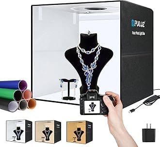 PULUZ Light Box Photography, 20x20 inch Large Photo Light Box with 160 LED Beads, CRI >95, Professional Portable Photo Booth Shooting Tent Kit with 12 Color Backdrops for Product Photography