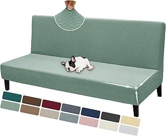 ZNSAYOTX Armless Futon Cover Super Stretch (67"-82") Jacquard Futon Sofa Bed Slipcover with Non-Slip Elastic Bottom, Universal Sofa Mattress Covers Full Queen Size (Soft Durable Washable, Pea Green)