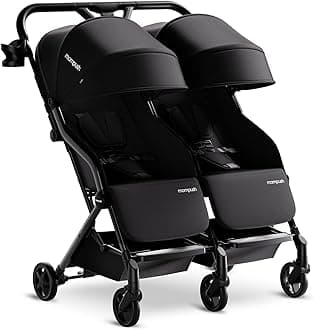 Lithe Double Stroller for Infant and Toddler, Lightweight Side by Side Twin Stroller, Only 25 lbs, 30-Inch Slim Fit Through Doorways, One-Step Fold, Independent Recline, UPF 50+ Canopy