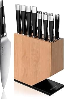 linoroso Knife Set, 13-Piece Kitchen Knife Set with Block Sharp Chef Knife Set, German High Carbon Stainless Steel Knife Block Set with Beech Block with Black Oxide Stainless Steel Base