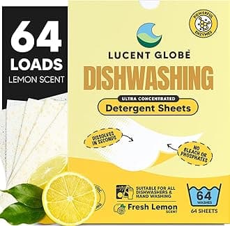Lucent Globe Dishwasher Detergent Sheets - Powerful Clean for Dishes, Pots & Pans - Free from Harsh Chemicals - No Bulk or Spills - Multi-use for Dishwasher & Handwashing (Lemon Scent)
