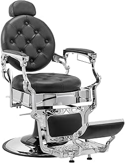 Heavy Duty Vintage Recline Barber Chair Hydraulic with Headrest, Supports up to 700lbs & 360°Rotatable, Professional Salon Beauty Spa Shampoo Equipment (Button Style)