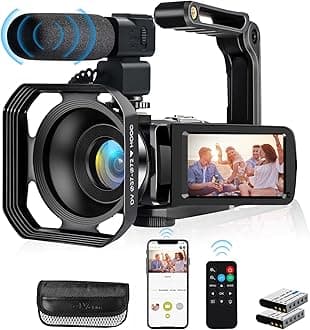 4K Video Camera, Camcorder 48MP Ultra HD WiFi Vlogging Camera for YouTube 18X Zoom 3.0" Touch Screen Digital Camera with Microphone, Stabilizer, Lens Hood, Remote, 2 Batteries