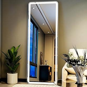 WISSMIELSFull Length Mirror with LED Lights - 64"x 21" LED Mirror Full Length Floor Mirror Full Body Mirror for Bedroom Wall Mounted Free Standing