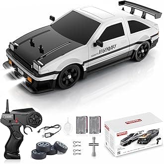 Remote Control Car RC Drift Car 1:16 Scale 4WD 18KM/H High Speed Model Vehicle 2.4GHz with LED Lights Spray Rubber Tire Racing Sport Toy for Adults Boys Girls Kids Gift 2Pcs Rechargeable Batteries
