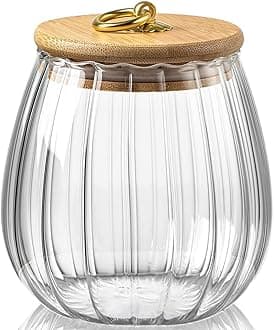 Viovian 1600ml(54FL OZ) Glass Jar with Lid Large Glass Coffee Nuts Canister Airtight Storage Jar with Bamboo Lid Kitchen Containers for Candy Snack Coffee Beans Tea Cookie(Large Oval)