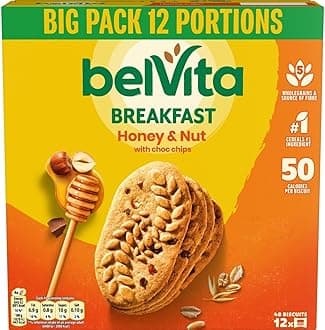 Breakfast Biscuits Honey & Nuts With Choc Chips, Nutritious Bars With Honey & Chocolate Chips, Multipack of 12 x 45 g Biscuits (Pack of 1)