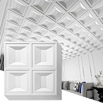 Art3d Drop Ceiling Tiles 24x24, 12 Sheets PVC Decorative Glue up Ceilng Panels 2x2, White