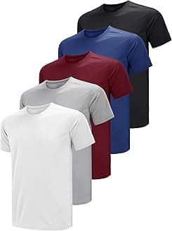 Men's Sports T-Shirts 5 Pack Quick Dry Moisture Wicking Breathable Plain Short Sleeve Crew Neck Sports Gym Running Workout