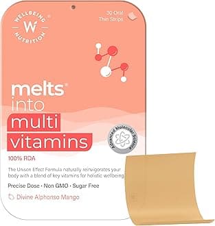 Melts Plant Based Multivitamin for Men & Women with 100% RDA of Zinc, B-Complex, Vitamin C, D3 + K2(MK7), Ashwagandha & Ginseng for Immunity & Energy, 30 Oral Strips