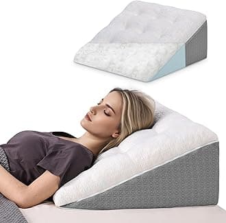 baibu Bed Wedge Pillow Memory Foam Sleeping Support Pillow, Dual Layer bed wedge pillow for sleeping upright, Washable Cover