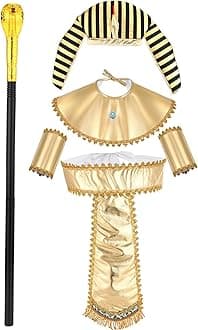Egyptian Pharaoh Costume Cosplay Set, 5 Pcs Men Egyptian's Costume for Masquerade Ball & Cosplay Party, Included Hat Egyptian Headpiece, Cuffs, Cobra King Cane, Belt, Collar
