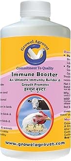 Growel Agrovet Immune Booster An Ultimate Immunity Booster And Growth Promoter For Aquaculture, Poultry, Cattle, Horses, Pigs, Goats, Sheep, Pigeons, And Birds 1000 Ml