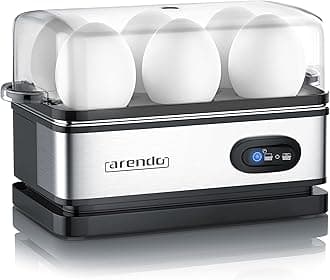 Arendo - Electric Egg Boiler - Automatic Cooker with Warming Function - 6 Egg Capacity - Indication Light - for Perfect Soft and Hard Eggs - Water Measuring Cup and Egg Piercer - Stainless Steel