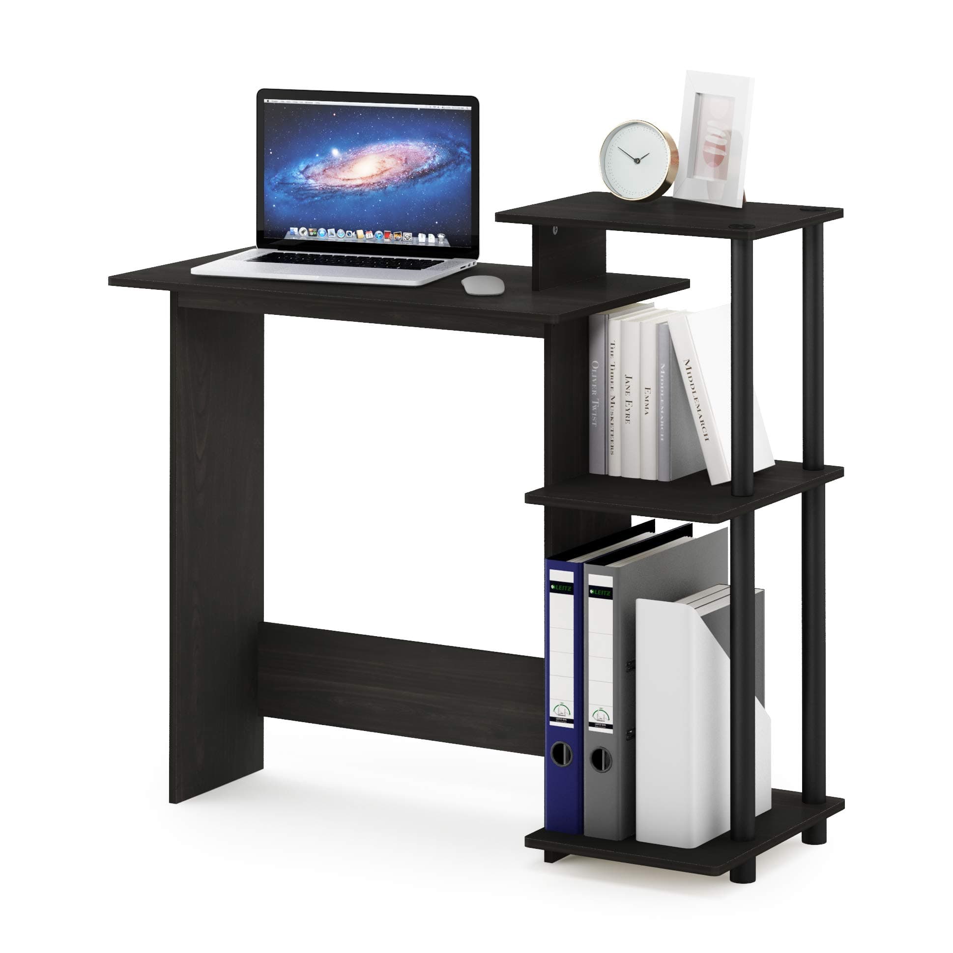 Furinno EFFICIENT Desk, 28.6" Wide Gaming Desk with 3 Open Side Shelves, Laptop Notebook Computer Desk, Office Desk for Home Office, Study Room, Dorm, Bedroom, Espresso