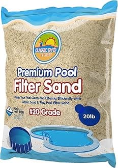 CLASSIC SAND & PLAY Swimming Pool Filter Sand for Above & Inground Pools, 20 lbs, Supports Residential and Commercial Filtration Systems, Premium Efficient Silica, No Clogging or Clumping, #20 Grade