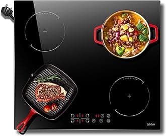 Hobsir Induction Hob, Induction Cooker Plug in Hob Electric Hobs 4 Burners 60cm Bulit-in 2800W, Touch control, Timer, Child-Safety Lock, with 13 Amp, Black Glass Design