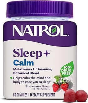 Natrol Sleep+ Calm Melatonin Gummies for Adults, Sleep Gummies, Strawberry Flavor, 60 Gummies, 30 Day Supply