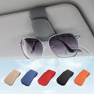 KanSmart Sunglass Holder for Car Visor Sunglasses Clip Magnetic Leather Glasses Eyeglass Holder Auto Interior Accessories Universal for SUV Pickup Truck -Gray