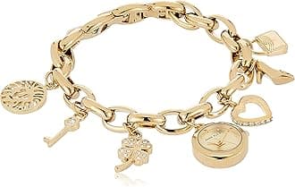 Women's Premium Crystal Accented Gold-Tone Charm Bracelet Watch, 10/7604CHRM