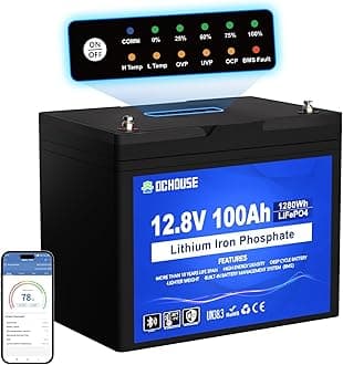 DCHOUSE 12V 100Ah LiFePO4 Trolling Motors Battery with SOC Status Indicators, Bluetooth & Low Temp Cut-Off, 100A Smart BMS, Up to 15000 Cycles for Caravans, Solar, Marine, Camper, Trolling Motor