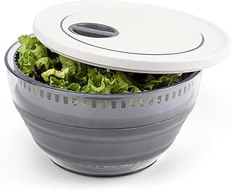 Progressive International Prepworks 4 Quart Space Saving Folding Collapsible Salad Spinner, Drainer, & Colander for Salad Preparation and Food Washing, Grey