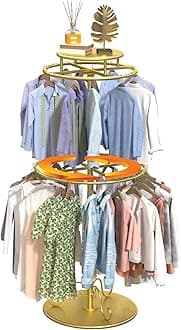 Round Clothes Rack, Childrens Clothing Display Circular Clothes Rack, Rotatable Black Tier Rack with Retail Display Table, Round Garment Rack Kids Clothing Display for Boutiques (GOLD, 55.1'/140cm)