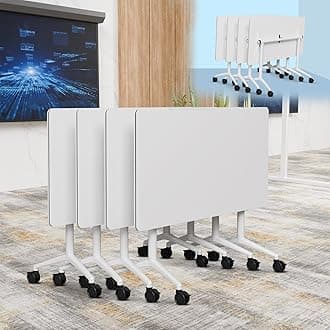 6-8 Person Conference Table Folding Conference Table for Office,Training, Seminar,Schools Modern Wood Conference Meeting Room Table Large Rectangular Conference Room Tables (6, White, 47in)