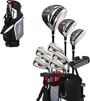 Precise M5 Men's Complete Golf Clubs Package Set Includes Titanium Driver, S.S. Fairway, S.S. Hybrid, S.S. 5-PW Irons, Putter, Stand Bag, 3 H/C's (Left Hand Tall Size +1")