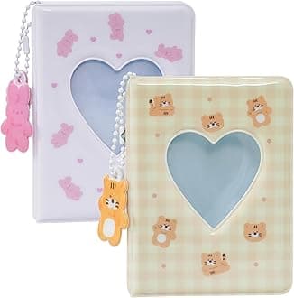 2 Pieces Photocard Binder Album, Mini Photo Album Kpop, 3 Inch Kpop Love Heart Hollow Photocard Binder, Mini Photo Card Book Holder (Style 1)