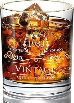 1989 36th Birthday Gifts for Men/Dad/Son, Vintage Unfading 24K Gold Hand Crafted Old Fashioned Whiskey Glasses, Perfect for Gift and Home Use - 10 oz Bourbon Scotch, Party Decorations