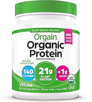 Organic Vegan Protein Powder, Natural Unsweetened - 21g of Unflavored Plant Protein, 4g Prebiotic Fiber, Low Net Carbs, No Added Sugar, Non-GMO, For Shakes & Recipes, 1.59 lb