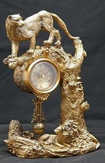 Grand Desk Mantel Shelf Time Clock with Leopard Animal Collectible Figurine