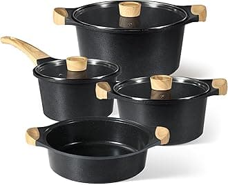 CAROTE 7pcs Pots and Pans Set Nonstick, Induction Cookware Set, Non-toxic Healthy Non Stick Cooking Set, Black
