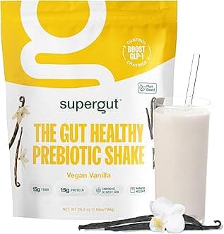Supergut Prebiotic Shakes | Meal Replacement | Boost GLP-1 | High Protein and Fiber | No Added Sugar | Keto Food, Meal, Snack (Vegan Vanilla, 14 servings)