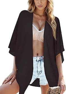 Women's Beach Kimono Coverup Sheer Chiffon Cover Ups, Casual Loose Open Front Cardigan Tops
