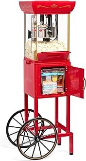 Nostalgia Popcorn Maker Machine - Professional Cart With 2.5 Oz Kettle Makes Up to 10 Cups - Vintage Popcorn Machine Movie Theater Style - Red