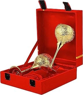 24K Gold Plated Brass Chalice Cup Metal Communion Wine Goblet, Wedding Champagne Glass for Bride & Groom Toasting Flutes Engraved Gift Engagement Couple Marriage Anniversary, Valentine-Set of 2 Saucer