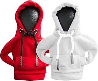 2Pcs Car Shift Knob Hoodie,Gear Shift Hoodie,Funny Sweater Hoodie for Gearshift,Automotive Interior Accessories（Red and White）