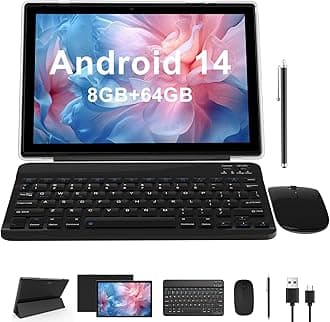NOVOJOY NVYQ10S6IN1Black 10.1 inch 2-in-1 Tablet with Keyboard, Mouse, Stylus, Black, 64GB+2GB RAM, Android 11, 8MP Camera, Wi-Fi, Bluetooth, 6000mAh Battery