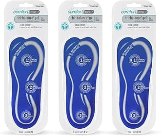 Comfort Zone Tri-Balance Gel Orthotic Insoles for Men, Sizes 8-12, Pack of 3