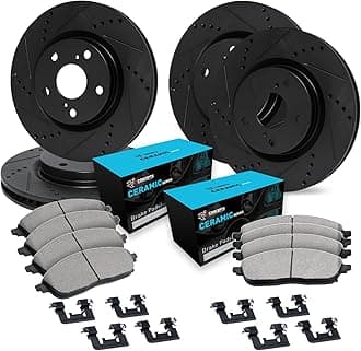 R1 Concepts Front and Rear Brake Kit For 2014-2020 Tesla S, 2016-2020 Tesla X| Drilled Slotted Brake Rotors| Ceramic Brake Pads and Rotors Kit| Hardware included
