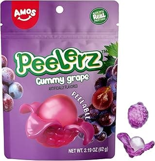 Amos Peelable Gummy Grape, Peelerz Gummy Grape Peeling Candy,Resealable 2.19oz Bag (Pack of 3)