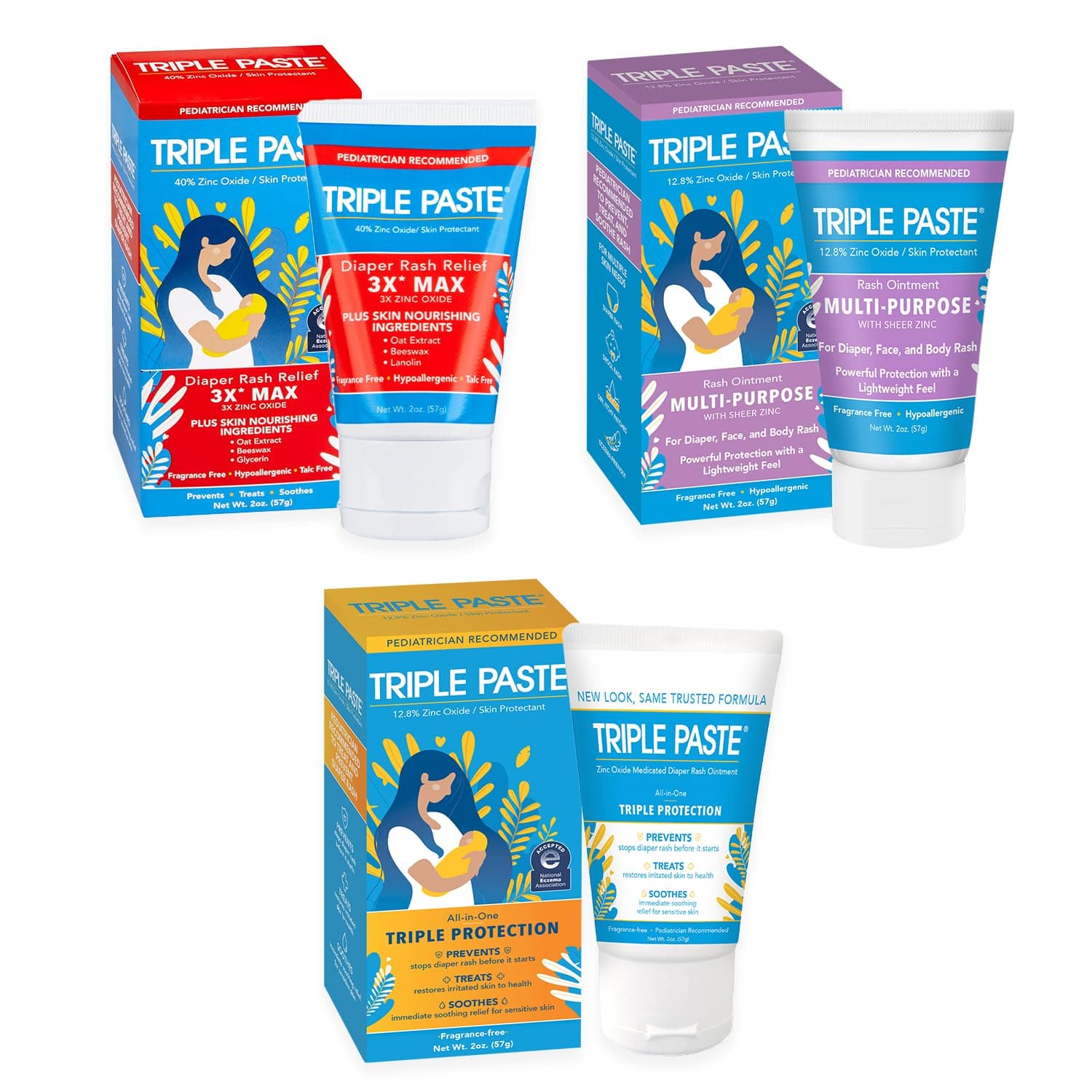 Sponsored Ad - Triple Paste Gift Bundle: Diaper Rash Cream Ointment, 3X Max Strength, Multi-Purpose, 2oz Trio Kit