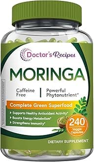 Doctor's Recipes Moringa, Complete Green Superfood, Natural Antioxidant Support, Non-GMO, 240 Vegan Caps, No Caffeine Soy Gluten