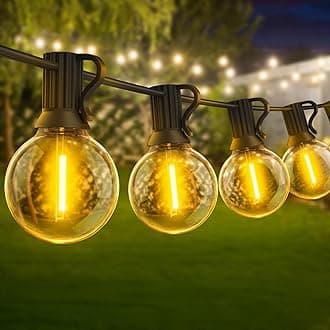 Festoon String Outdoor Garden Lights - 20M 65ft G40 Outside Electric Light Mains Powered Shatterproof LED Bulb Waterproof Lighting for Outside Patio Pergola Gazebo [Energy Class E]