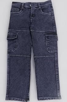 Sky Heights Boys Solid Cargo Denim Jeans