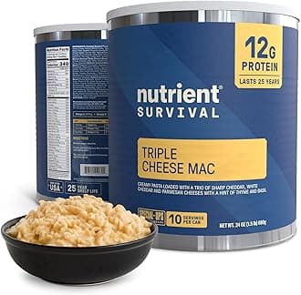 Triple Cheese Mac High Protein Meal (10 Servings) Freeze Dried Prepper Supplies & Emergency Food Supply, 40 Essential Nutritients, Shelf Stable Up to 25 Years, One Can