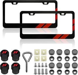 License Plate for Dodge Premium Black Steel License Plate Holder Compatible All Vehicle License Plate Tag Cover Fit Accessories Included (red) (for Dodge)