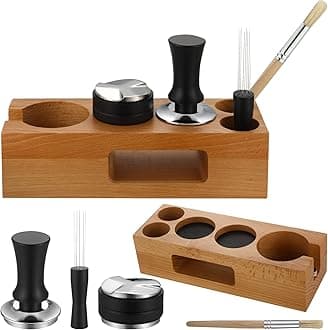 Roowest 5 Pack 54 mm Espresso Accessories Kit Wooden Tamper Station Coffee Distributor Stirrer Tamping Mat with Brush, Multipurpose Tools for Bar Home Office